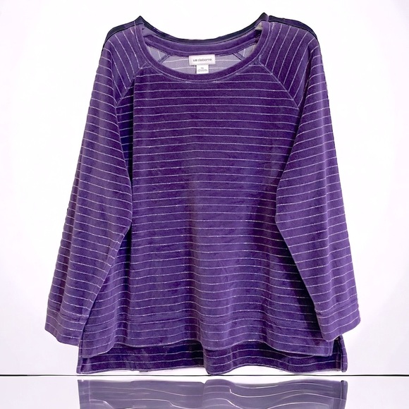Liz Super Soft & Luxurious Deep Purple Sweater with Silver Metallic Stripes - Picture 2 of 8